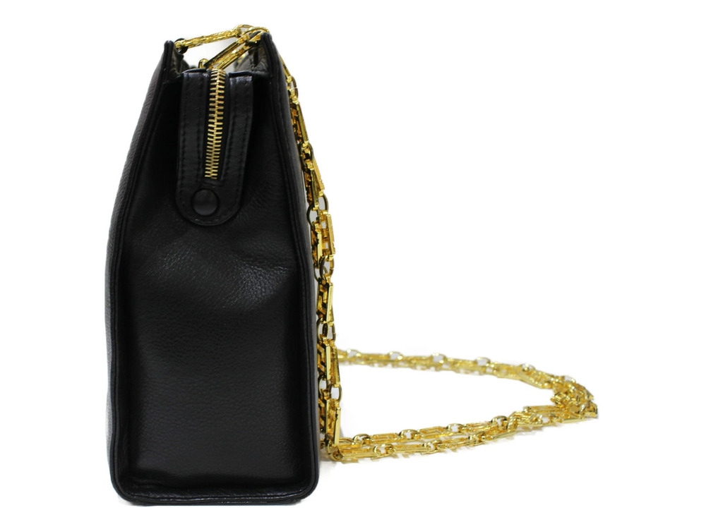 VERSACE Medusa Chain Shoulder Bag Leather Black